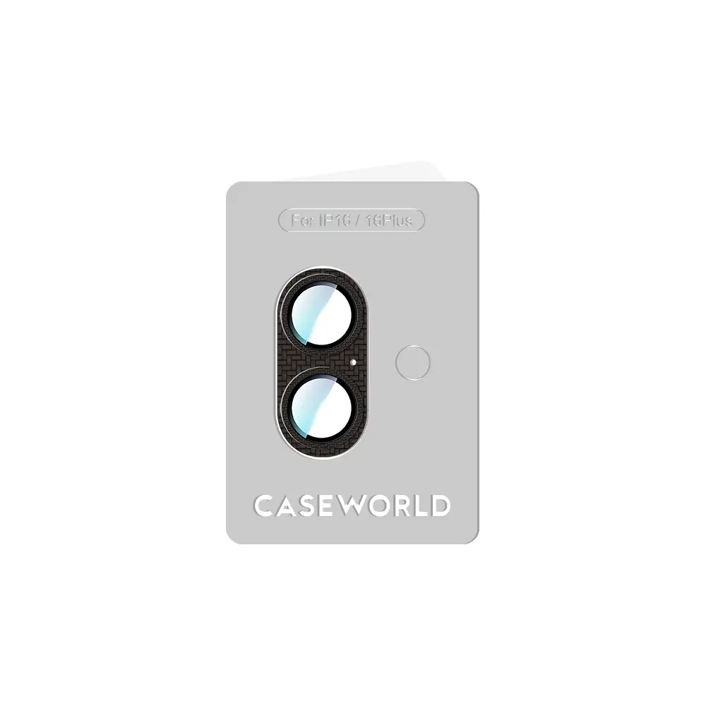 iPhone 16 Plus Kamera Lens Koruyucu, 9H Temperli Cam - CaseWorld Karbon Fiber Serisi