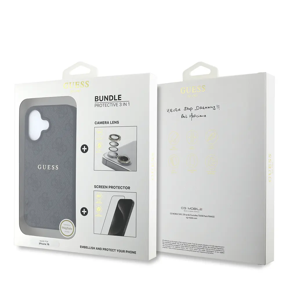 iPhone 16 Plus Guess Lisanslı Kılıf + Ekran ve Lens Koruyucu Seti
