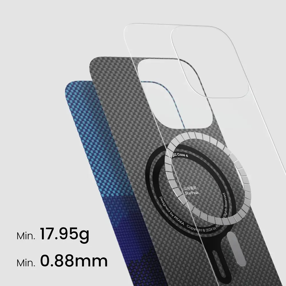 Apple iPhone 16 Plus Kılıf M-safe Şarj Özellikli Aramid Karbon Fiber Pitaka Tactile Woven Starpeak Serisi Over The Horizon Kapak