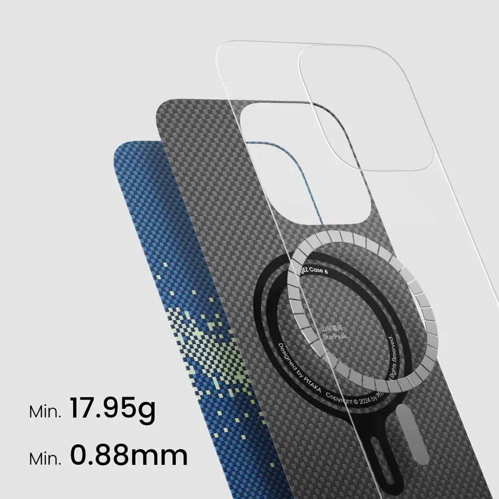 Apple iPhone 16 Plus Kılıf M-safe Şarj Özellikli Aramid Karbon Fiber Pitaka Tactile Woven Starpeak Serisi Milky Way Galaxy Kapak