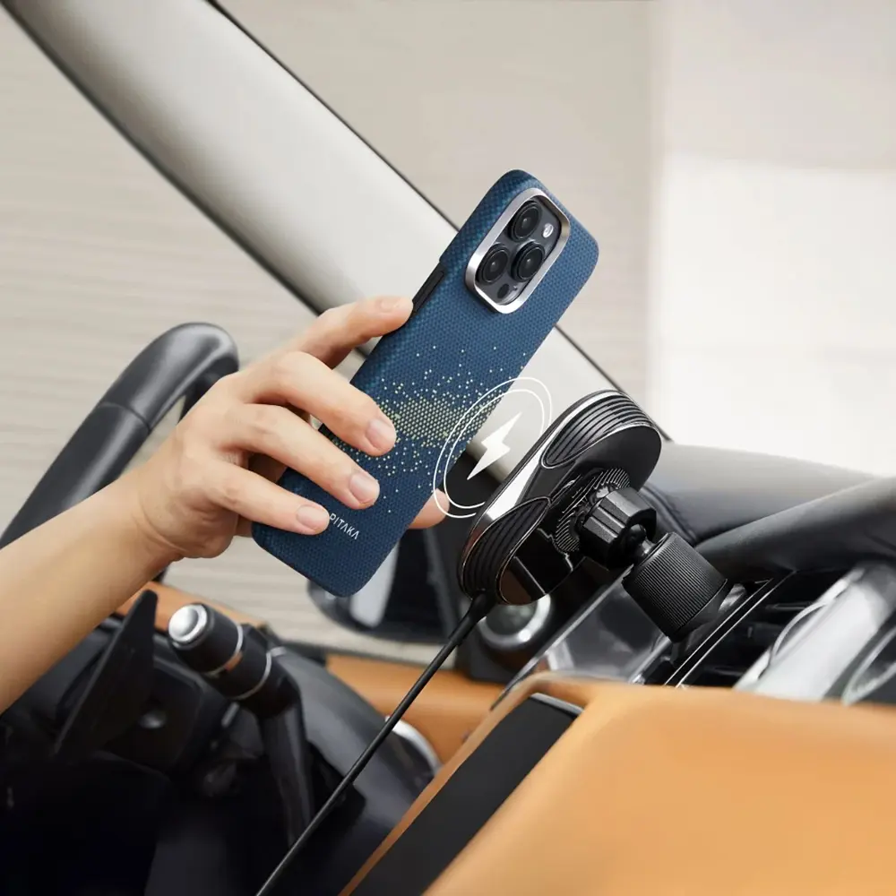 Apple iPhone 16 Plus Kılıf M-safe Şarj Özellikli Aramid Karbon Fiber Pitaka Tactile Woven Starpeak Serisi Milky Way Galaxy Kapak