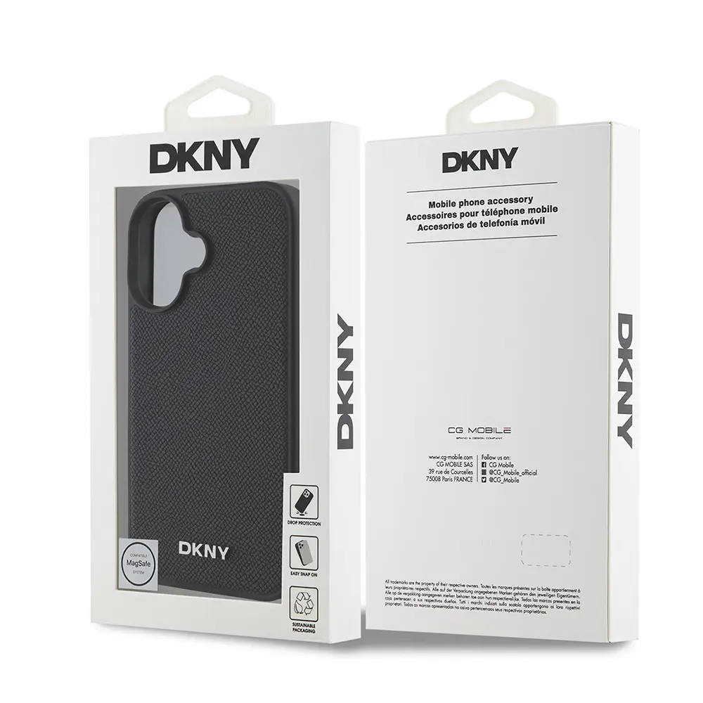 iPhone 16 Plus MagSafe Uyumlu PU Deri Kılıf - DKNY Metal Logolu