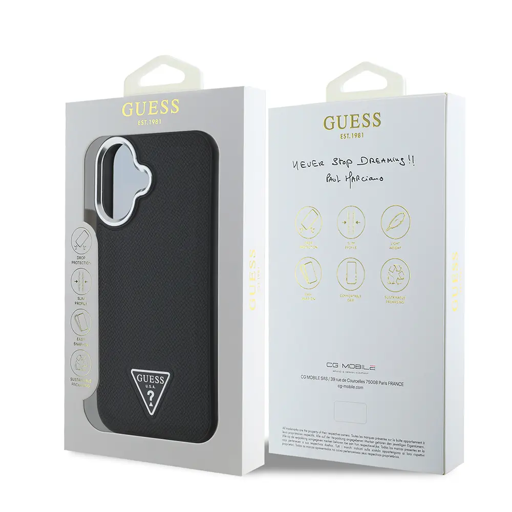 iPhone 16 Plus MagSafe Uyumlu Kılıf - Guess Grained Triangle