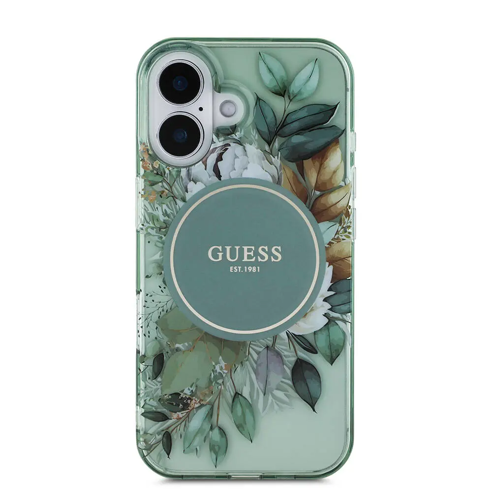 iPhone 16 Plus MagSafe Uyumlu Çiçek Desenli Kılıf - Guess İnci Bileklikli