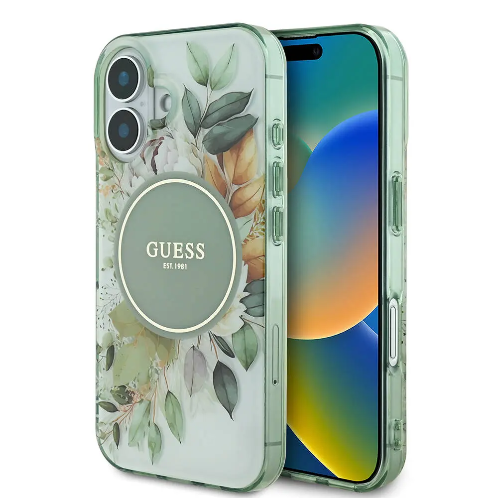 iPhone 16 Plus MagSafe Uyumlu IML Baskılı Kılıf - Guess Flower Tonal Circle
