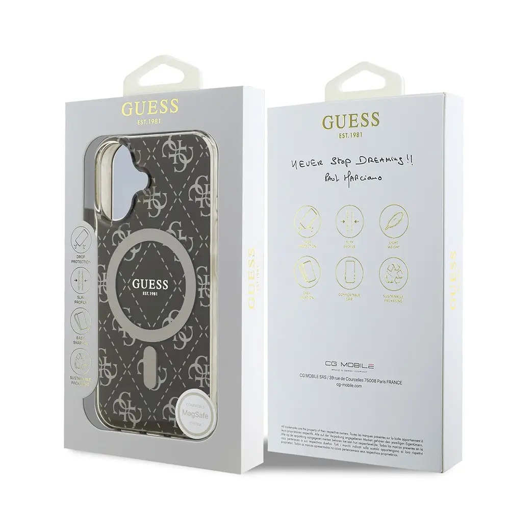 iPhone 16 Plus MagSafe Uyumlu Kılıf - Guess 4G Logolu Kahverengi