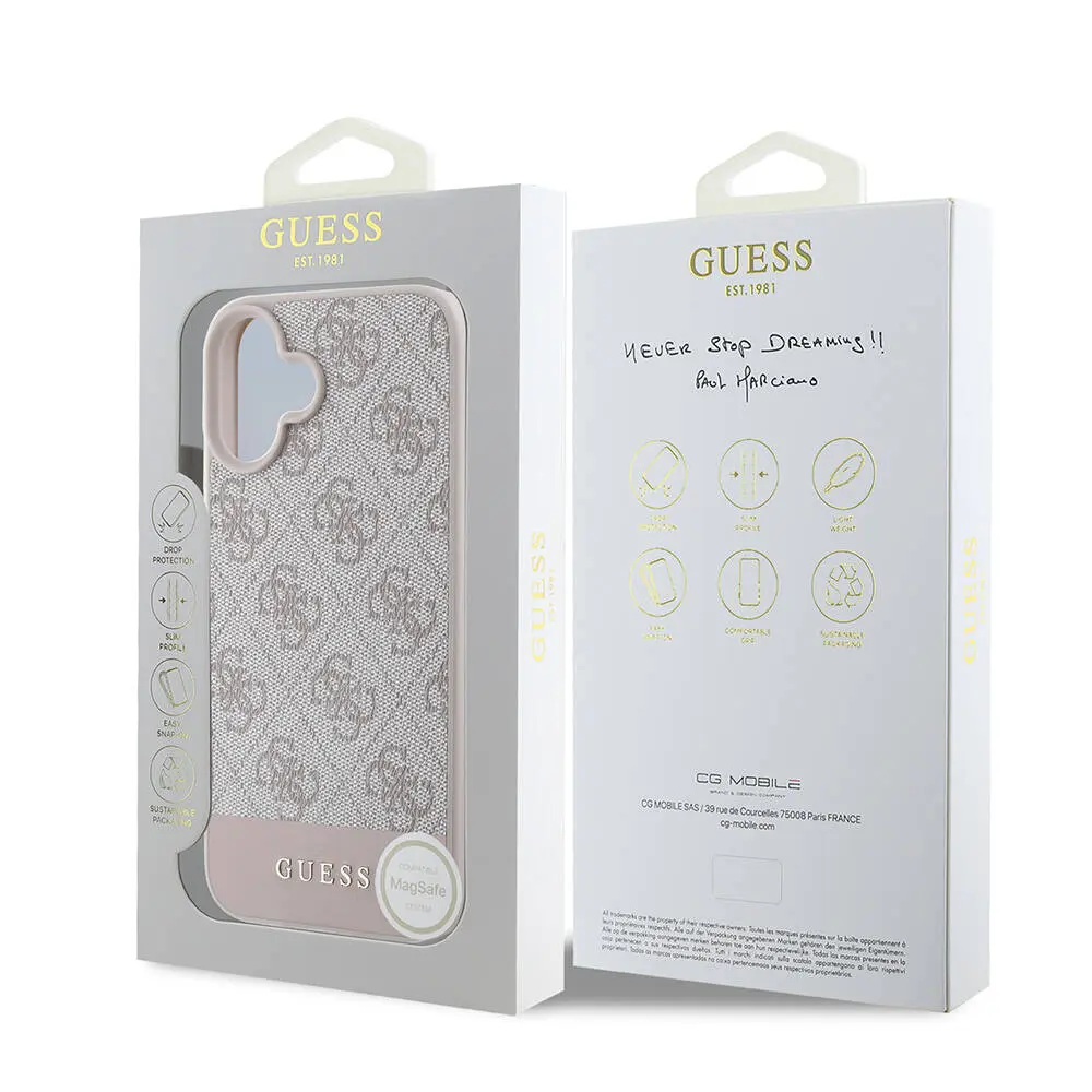 iPhone 16 Plus MagSafe Uyumlu PU Deri Kılıf - Guess Şerit Logo