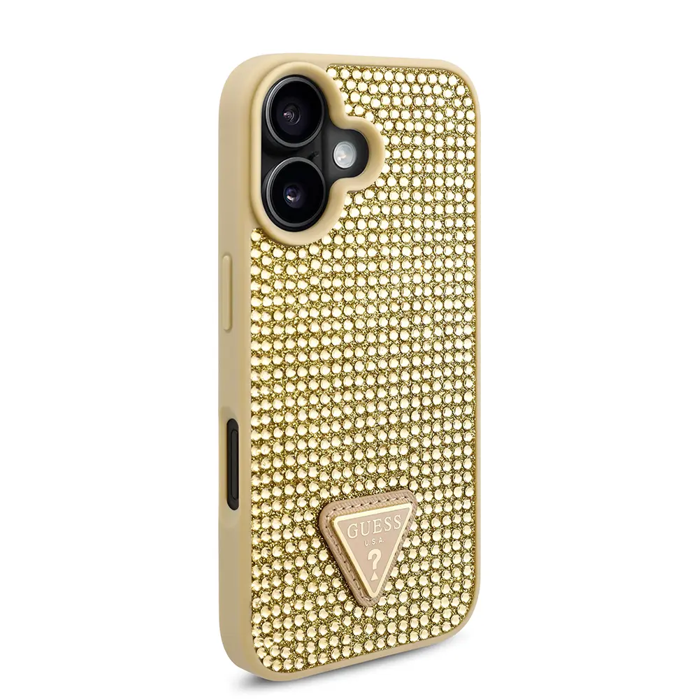 iPhone 16 Plus Taşlı Arka Yüzey Üçgen Logolu Kılıf - Guess