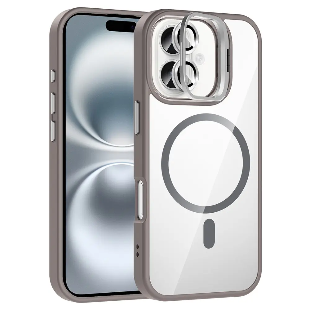 iPhone 16 Plus MagSafe Uyumlu Standlı Şeffaf Kılıf - Zore Etro