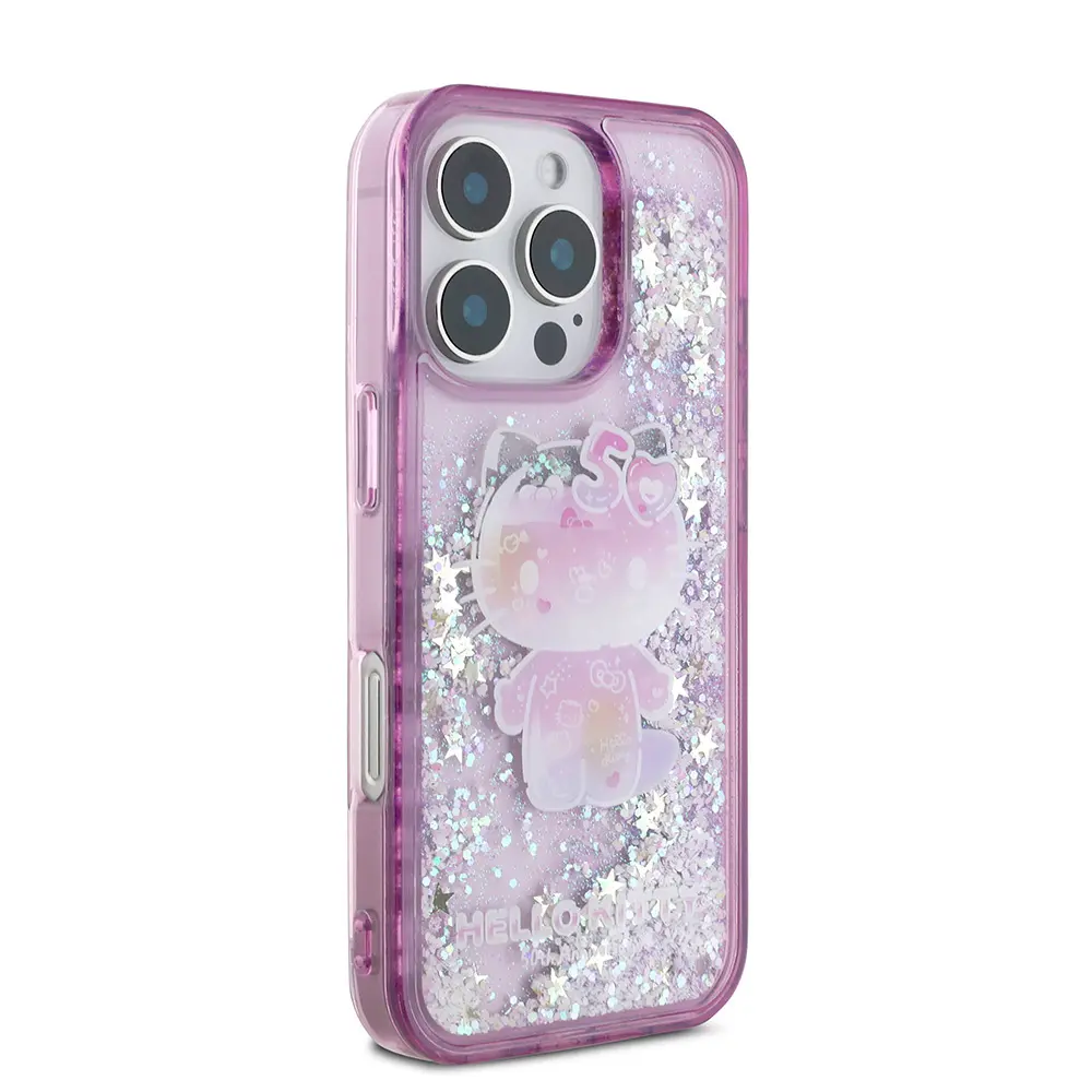 iPhone 16 Pro Uyumlu Hello Kitty Lisanslı Simli Kılıf - 50. Yıl