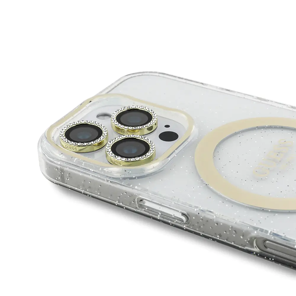 iPhone 16 Pro 3'lü Aksesuar Seti, Simli Glitter Kılıf ve Koruyucular - Guess