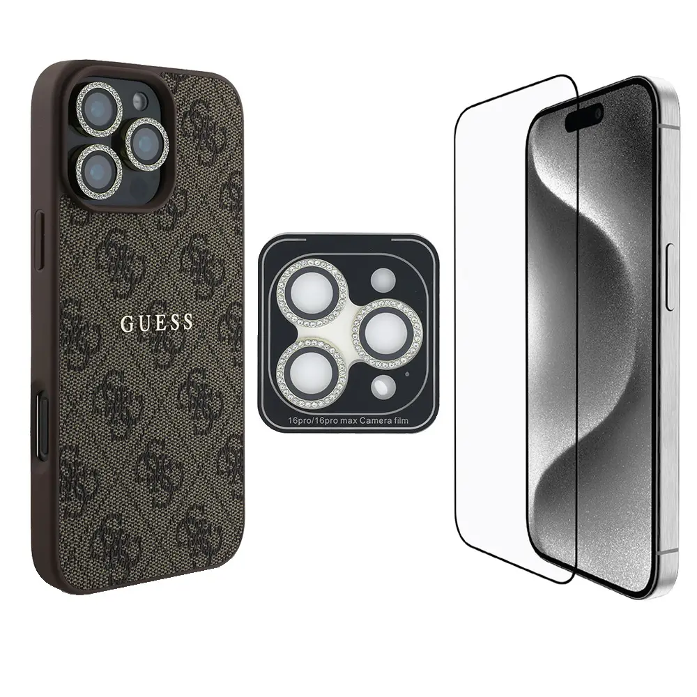 iPhone 16 Pro 3'ü 1 Arada Kılıf, Ekran ve Lens Koruyucu Seti - Guess