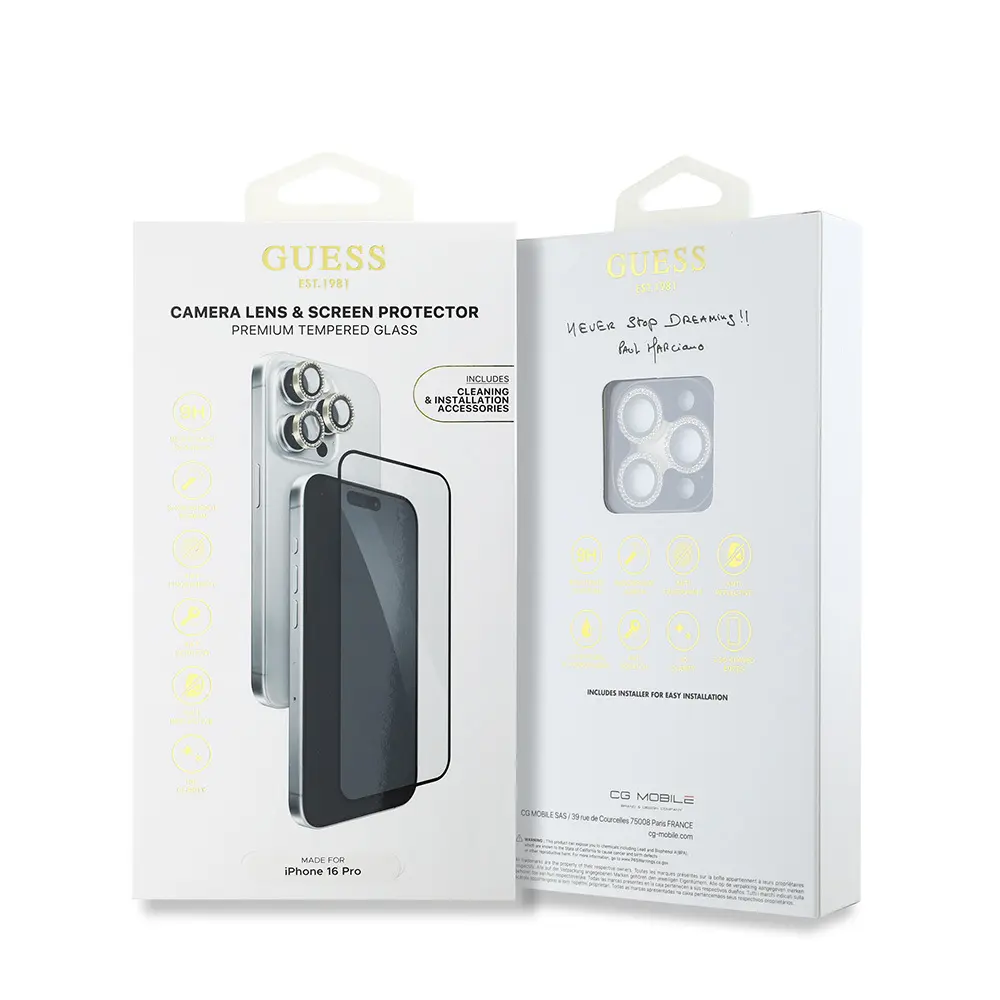 iPhone 16 Pro Ekran ve Lens Koruyucu 2'si 1 Arada Set - Guess Rhinestone
