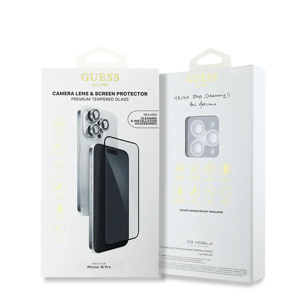 iPhone 16 Pro Ekran ve Lens Koruyucu 2'si 1 Arada Set - Guess Rhinestone