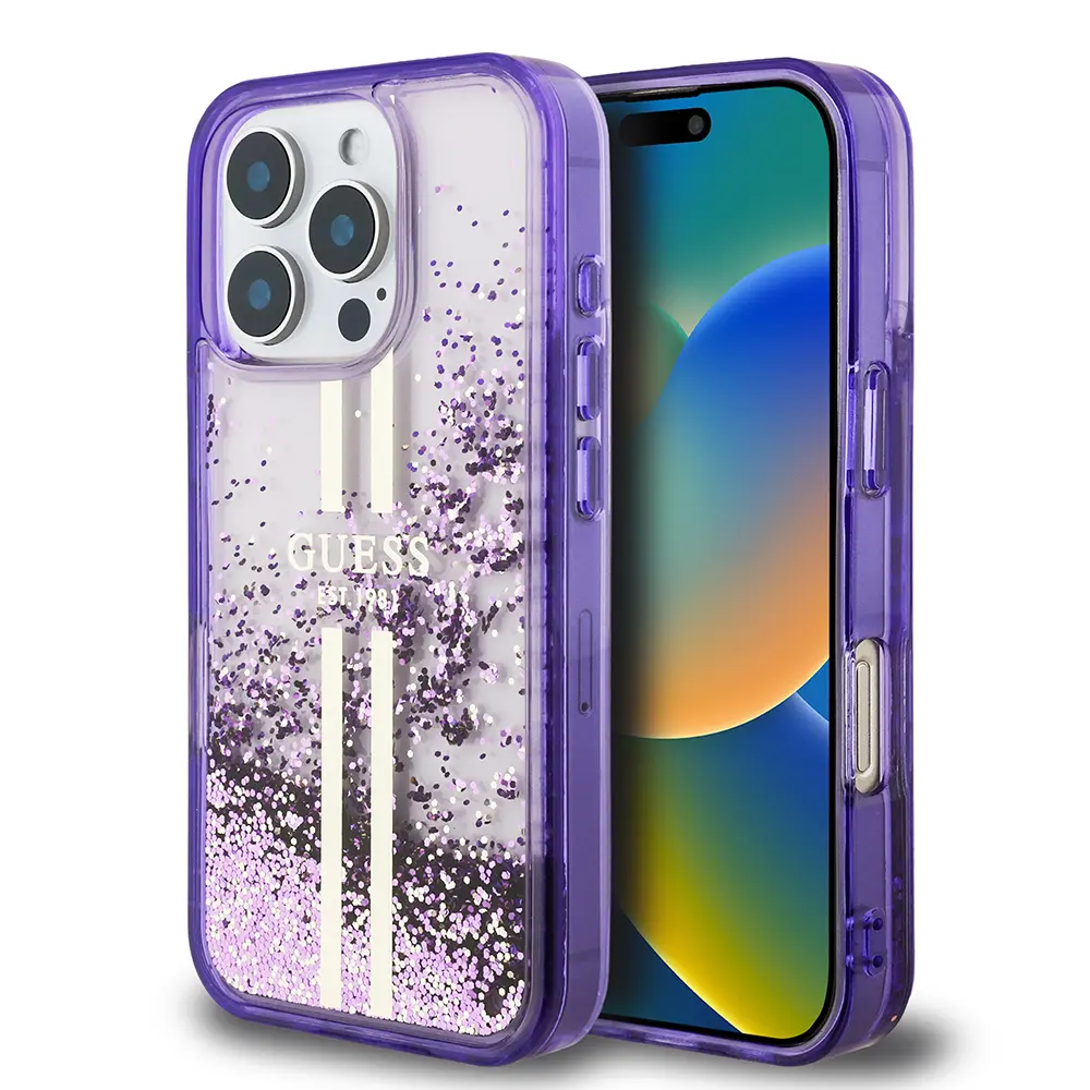 iPhone 16 Pro Transparan Sıvılı Simli Kılıf - Guess Lisanslı
