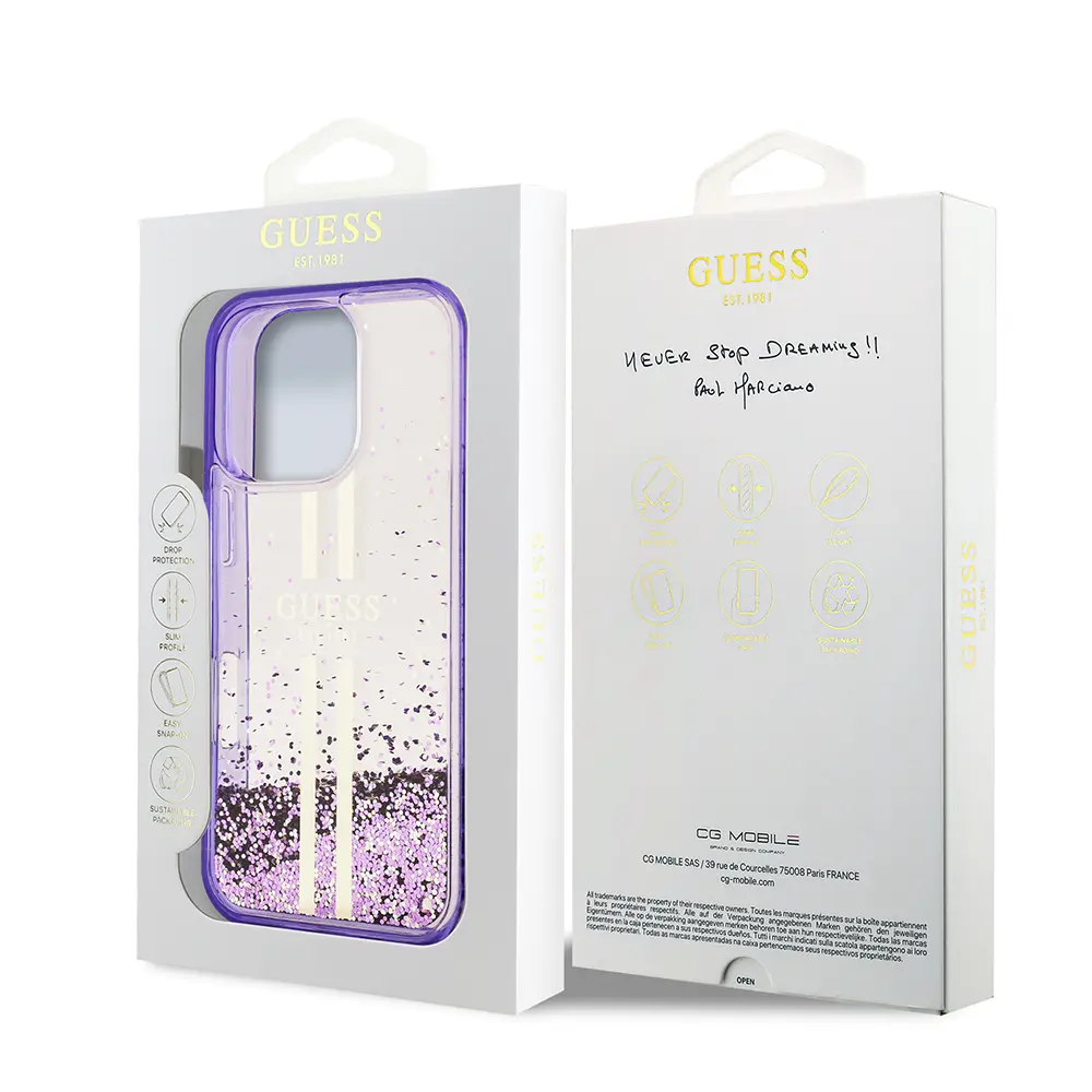 iPhone 16 Pro Transparan Sıvılı Simli Kılıf - Guess Lisanslı
