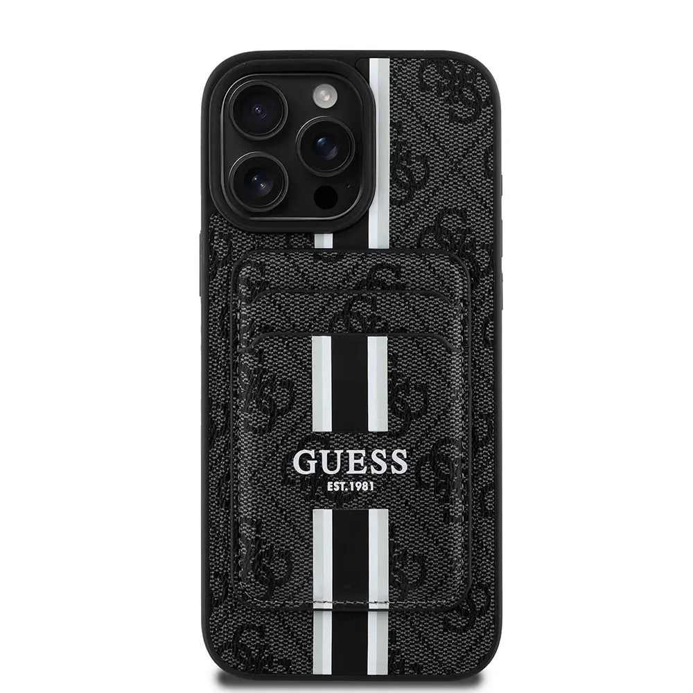 iPhone 16 Pro MagSafe Uyumlu Kartlıklı Kılıf - Guess 4G Çizgili
