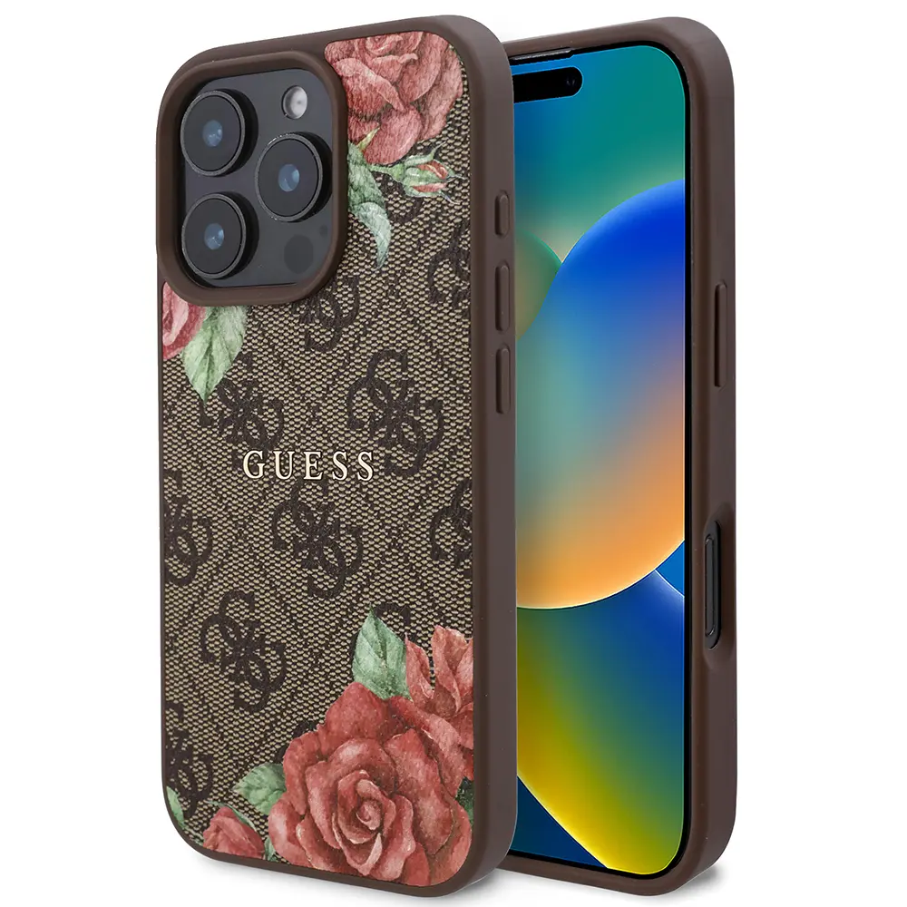 iPhone 16 Pro MagSafe Uyumlu Gül Baskılı Kılıf - Guess 4G Logolu