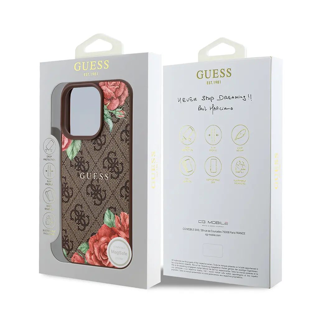 iPhone 16 Pro MagSafe Uyumlu Gül Baskılı Kılıf - Guess 4G Logolu