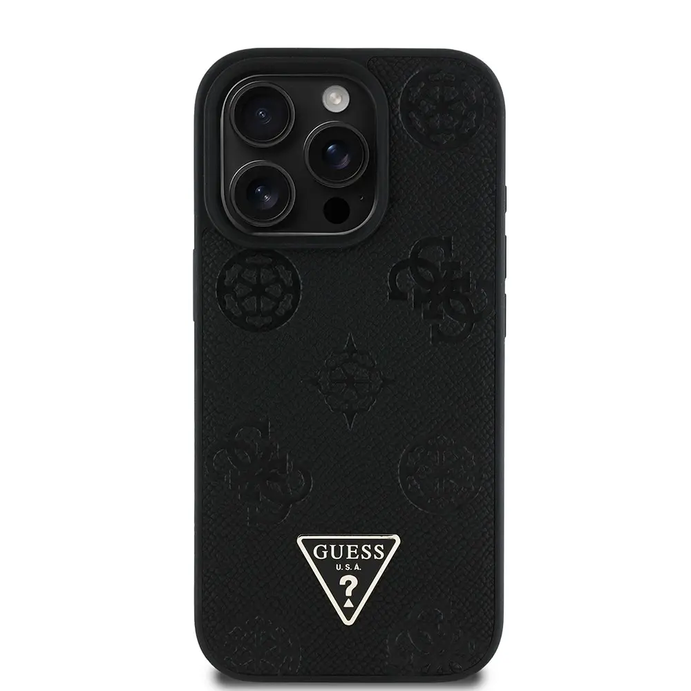 Apple iPhone 16 Pro Kılıf Guess Orjinal Lisanslı M-safe Şarj Özellikli Sıcak Baskılı Üçgen Logolu PU Deri Peony Kapak