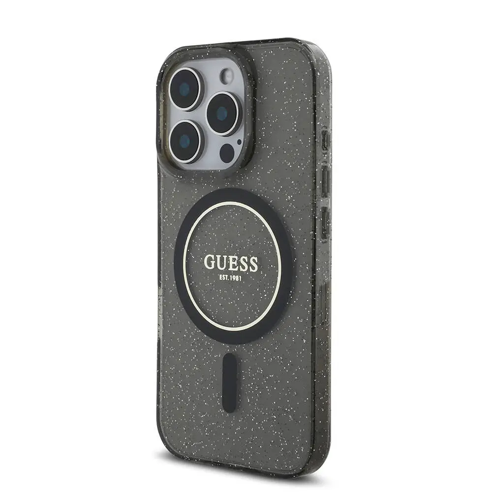 iPhone 16 Pro MagSafe Uyumlu Simli Silikon Kılıf - Guess İnci Bileklikli