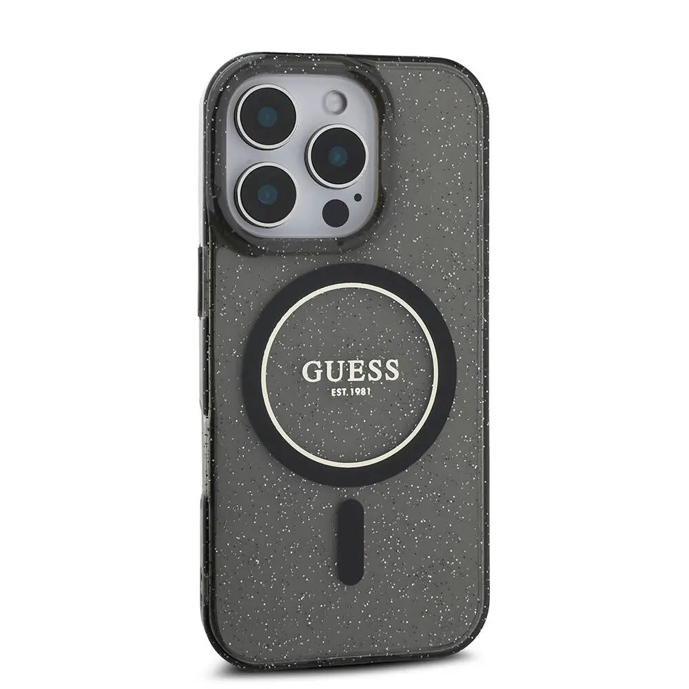 iPhone 16 Pro MagSafe Uyumlu Simli Silikon Kılıf - Guess İnci Bileklikli
