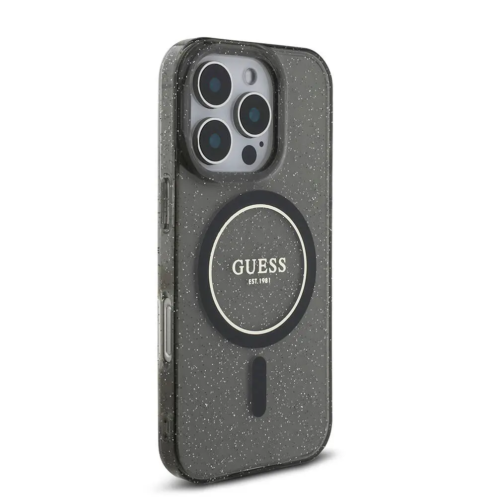 iPhone 16 Pro MagSafe Uyumlu Simli Silikon Kılıf - Guess İnci Bileklikli