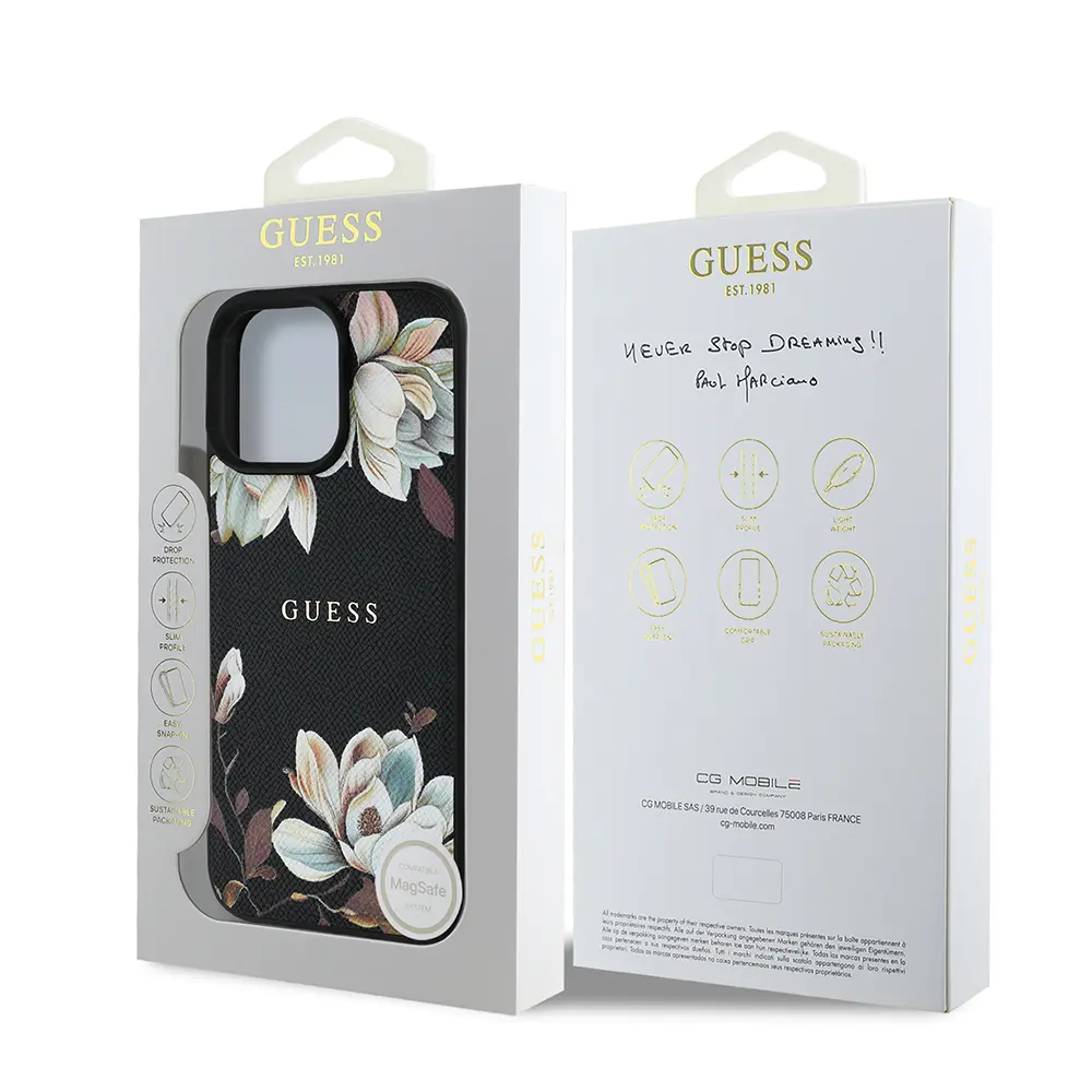 iPhone 16 Pro MagSafe Uyumlu Taneli Çiçek Tasarımlı Kılıf - Guess