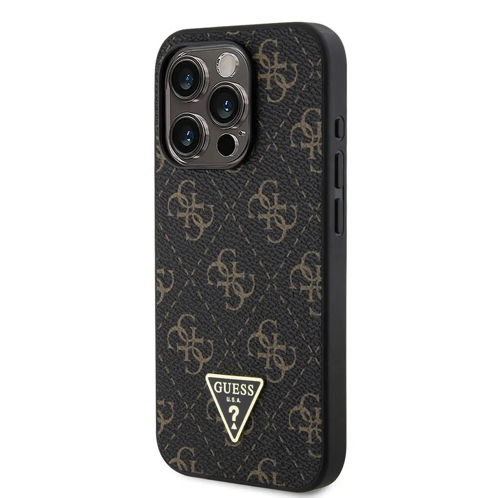 iPhone 16 Pro Kılıf, 4G Desenli Üçgen Logolu PU Deri Kapak - Guess
