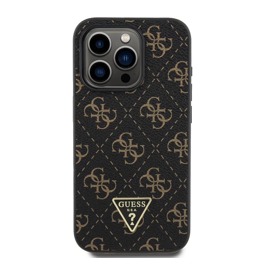 iPhone 16 Pro Kılıf, 4G Desenli Üçgen Logolu PU Deri Kapak - Guess