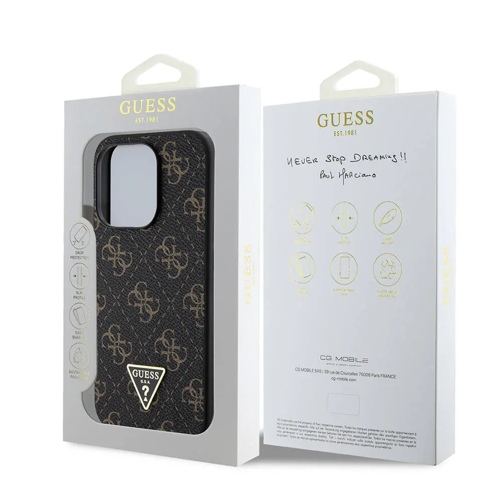 iPhone 16 Pro Kılıf, 4G Desenli Üçgen Logolu PU Deri Kapak - Guess