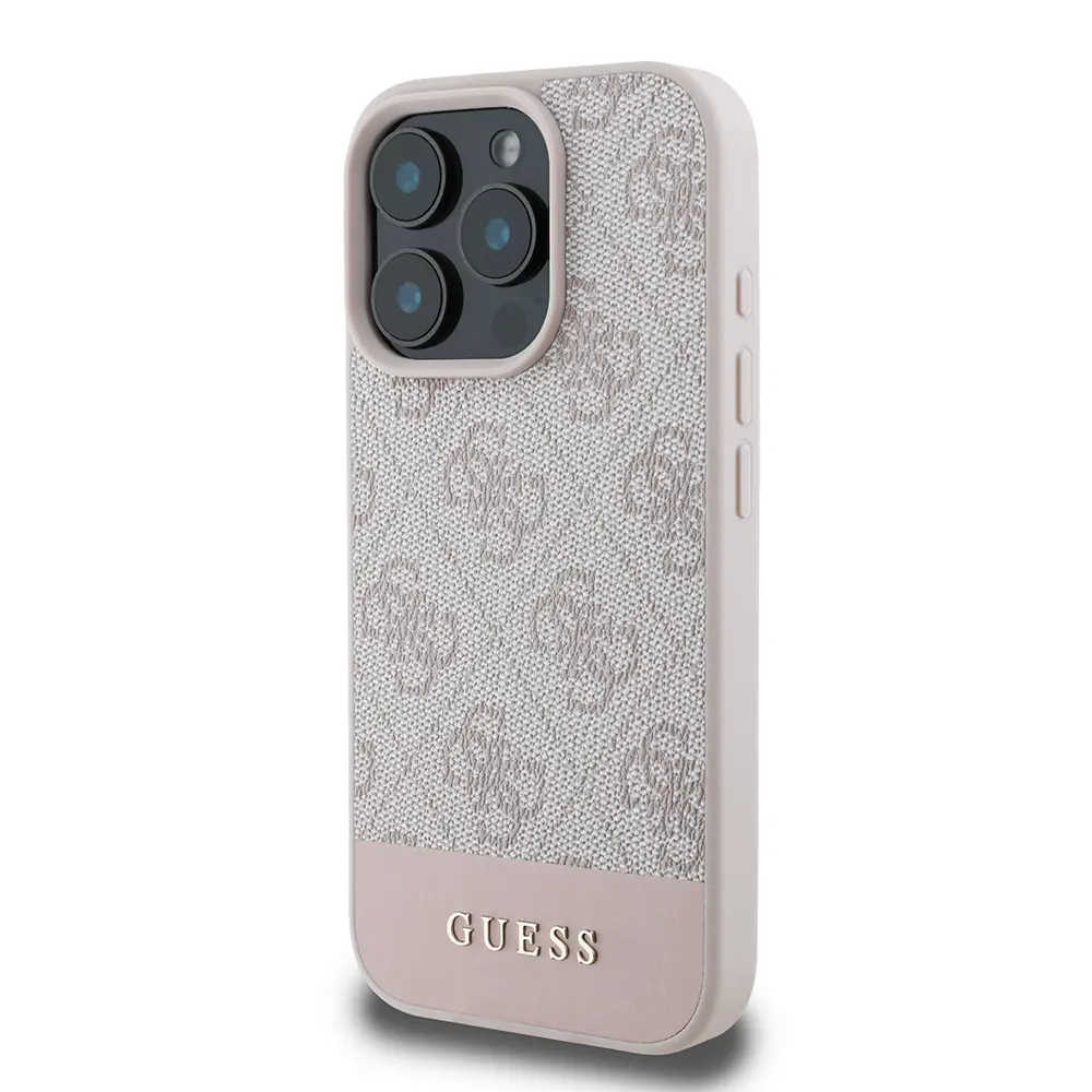 iPhone 16 Pro PU Deri Şerit Logo Tasarımlı Kılıf - Guess
