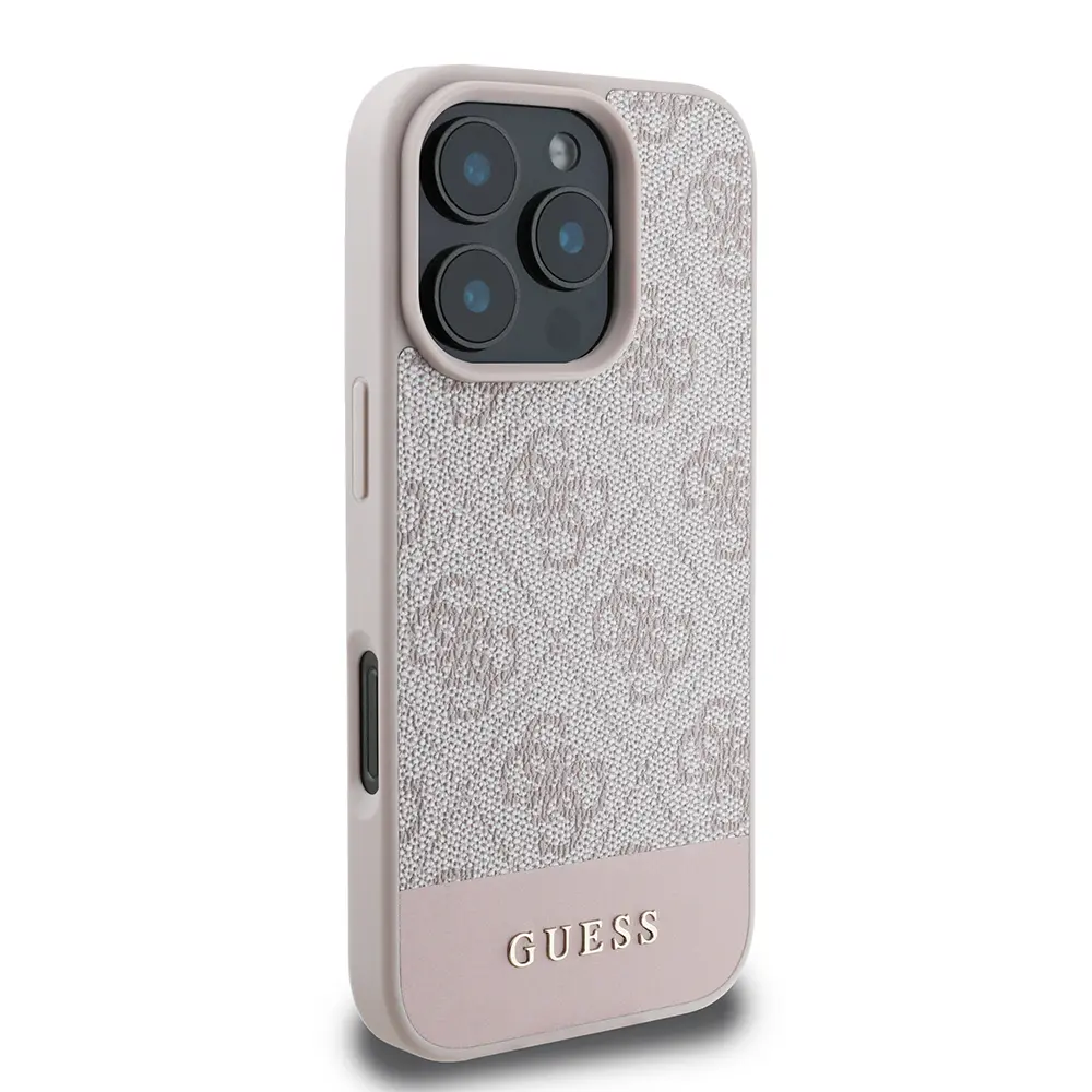 iPhone 16 Pro PU Deri Şerit Logo Tasarımlı Kılıf - Guess
