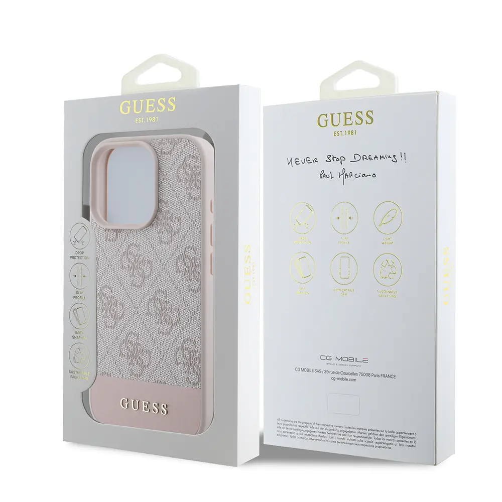 iPhone 16 Pro PU Deri Şerit Logo Tasarımlı Kılıf - Guess