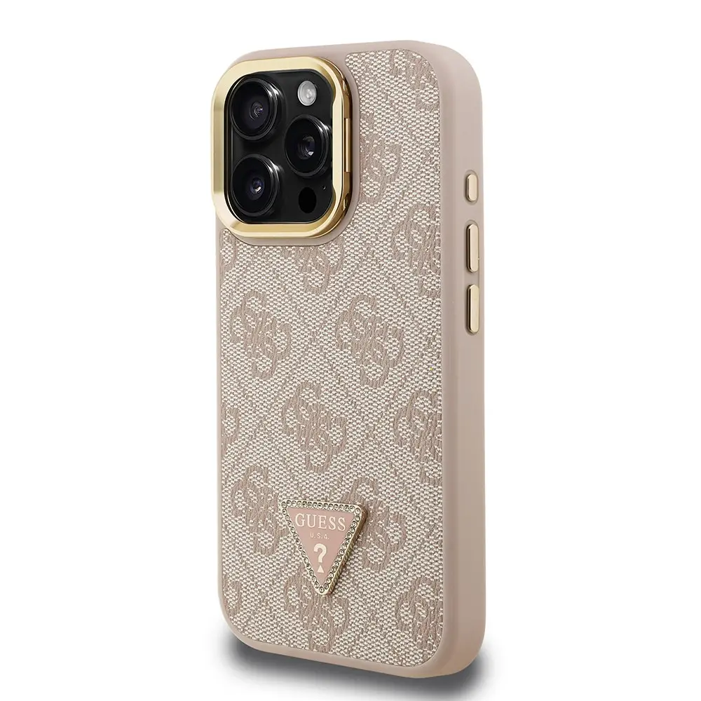 iPhone 16 Pro Kamera Standlı Taşlı Kılıf - Guess Lisanslı PU Deri