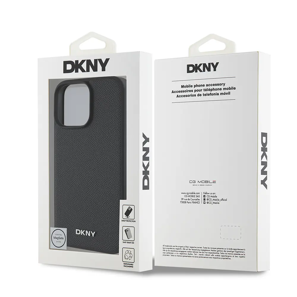 iPhone 16 Pro MagSafe Uyumlu PU Deri Kılıf - DKNY Metal Logolu