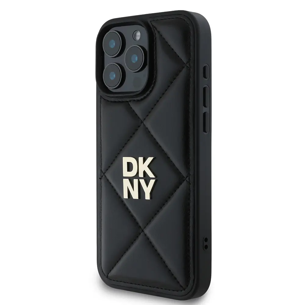 iPhone 16 Pro Deri Kılıf, Kapitone Tasarımlı Metal Logo - DKNY