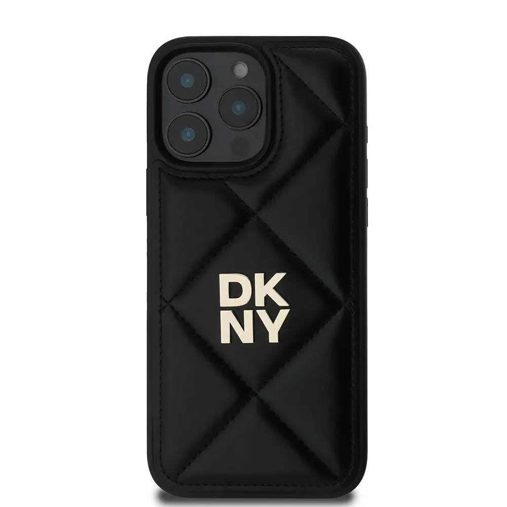 iPhone 16 Pro Deri Kılıf, Kapitone Tasarımlı Metal Logo - DKNY