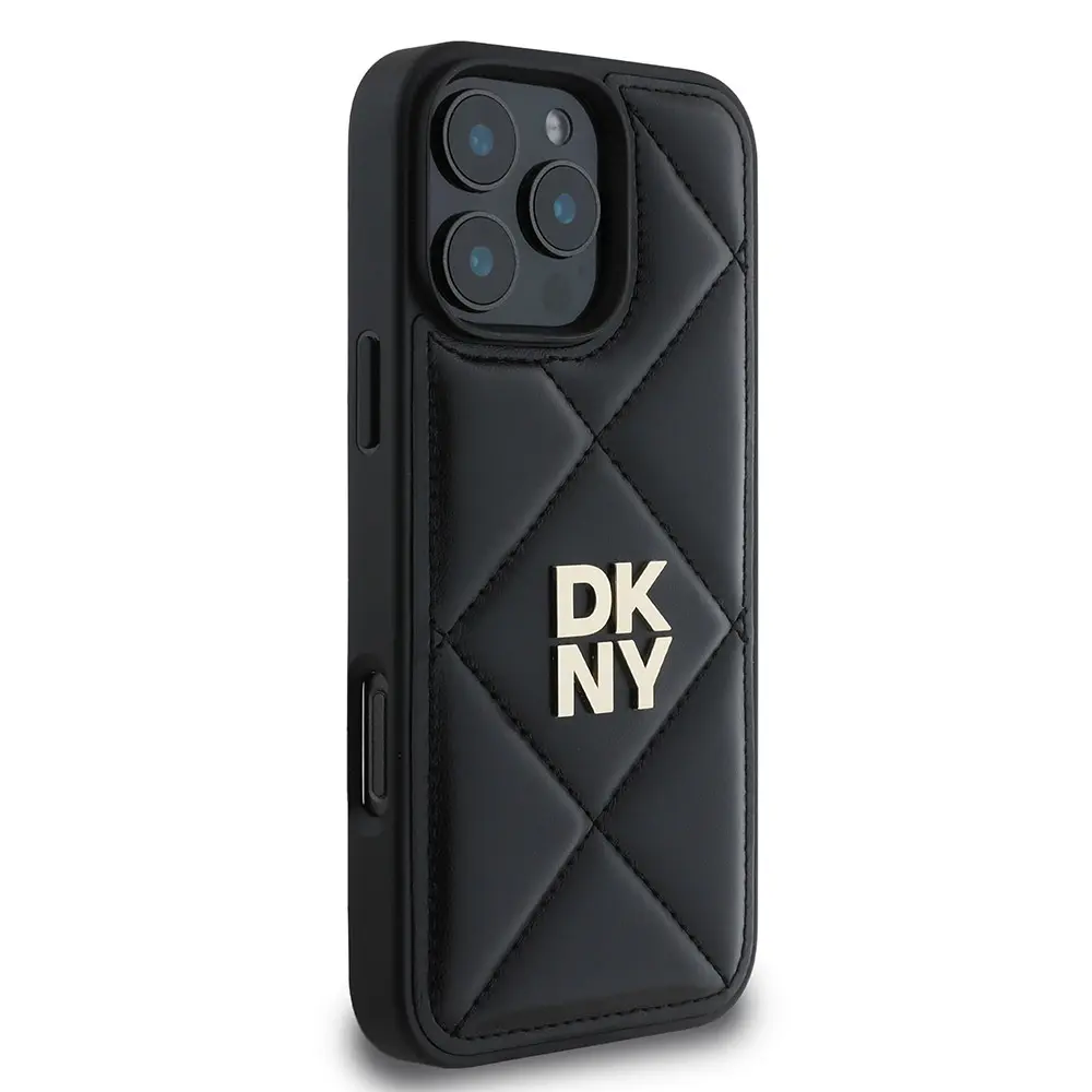 iPhone 16 Pro Deri Kılıf, Kapitone Tasarımlı Metal Logo - DKNY