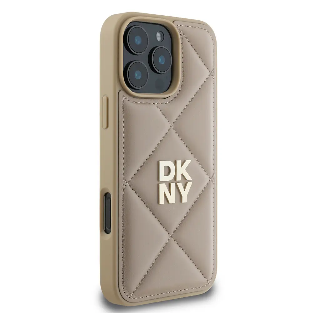 iPhone 16 Pro Deri Kılıf, Kapitone Tasarımlı Metal Logo - DKNY