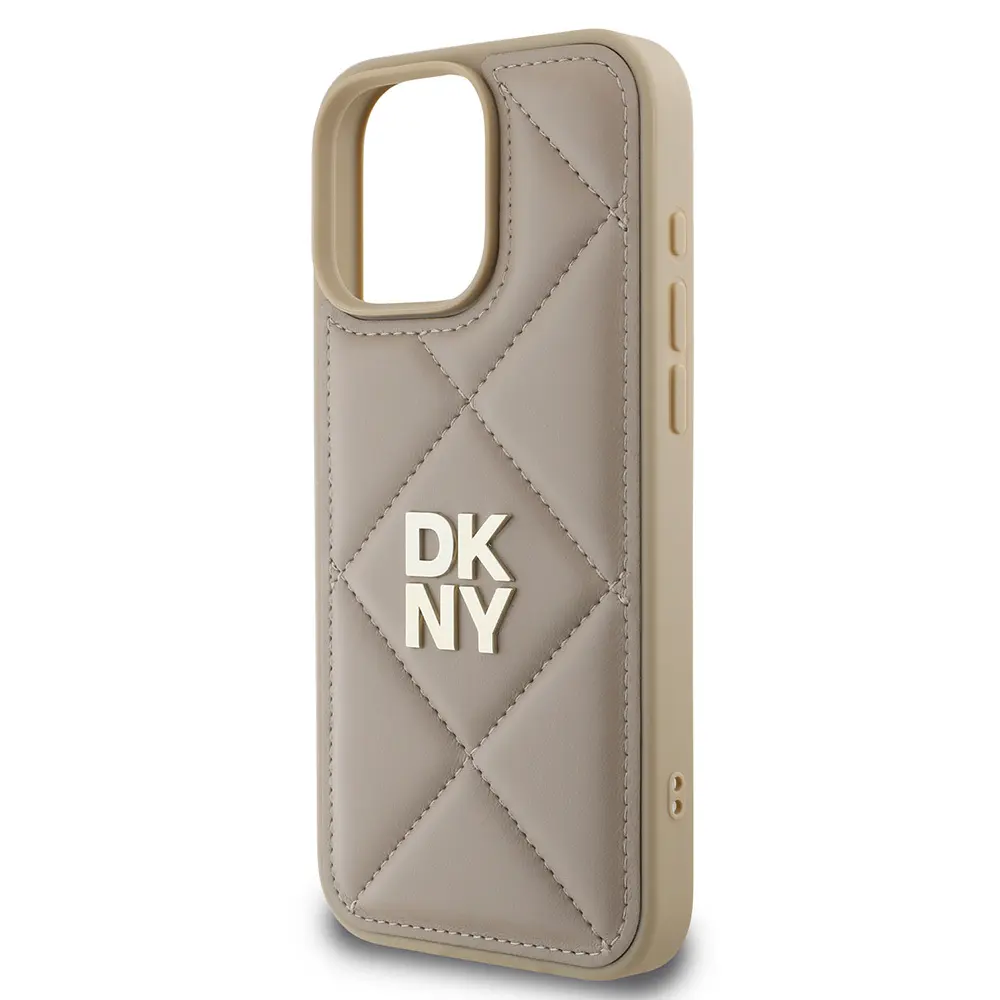 iPhone 16 Pro Deri Kılıf, Kapitone Tasarımlı Metal Logo - DKNY