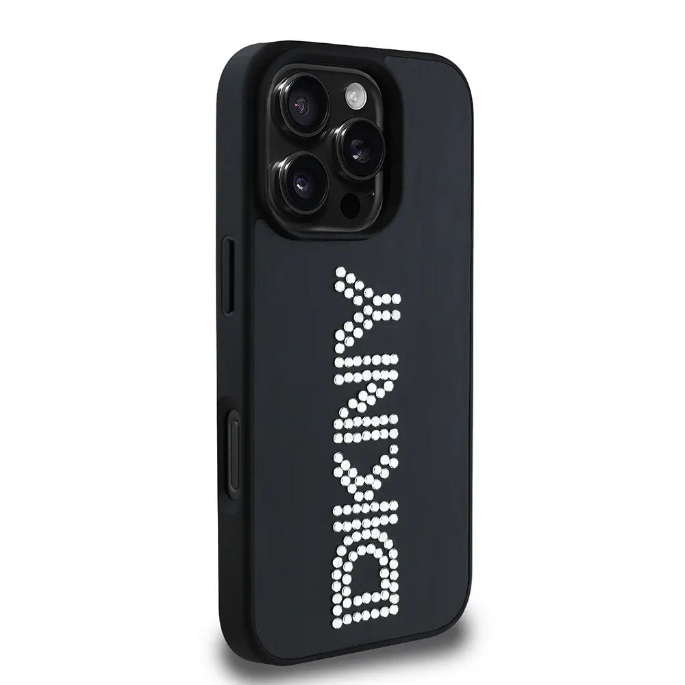 iPhone 16 Pro Taşlı Metalik PU Deri Kılıf - DKNY Lisanslı