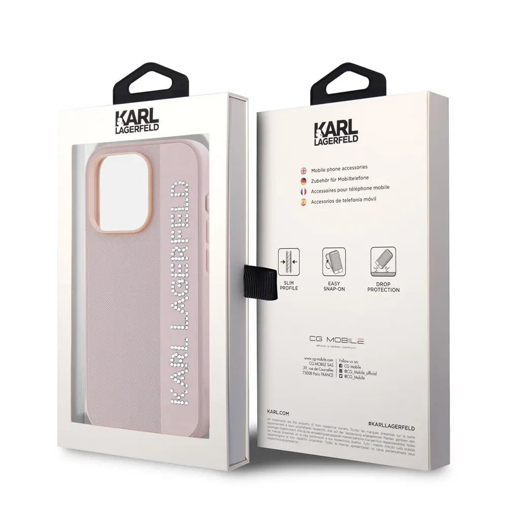 iPhone 16 Pro Taşlı Saffiano Kılıf - Karl Lagerfeld KL Yazılı