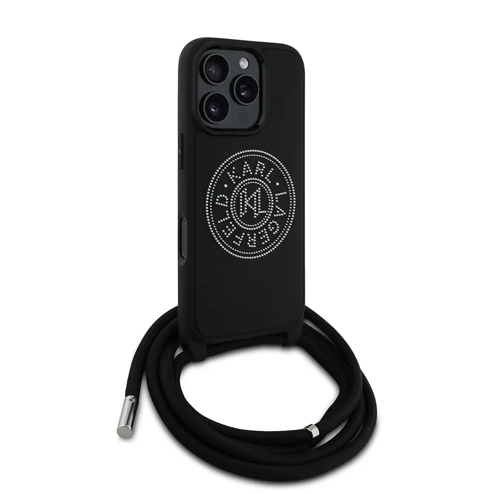 iPhone 16 Pro Askı İpli Taşlı Kılıf - Karl Lagerfeld Crossbody Cord
