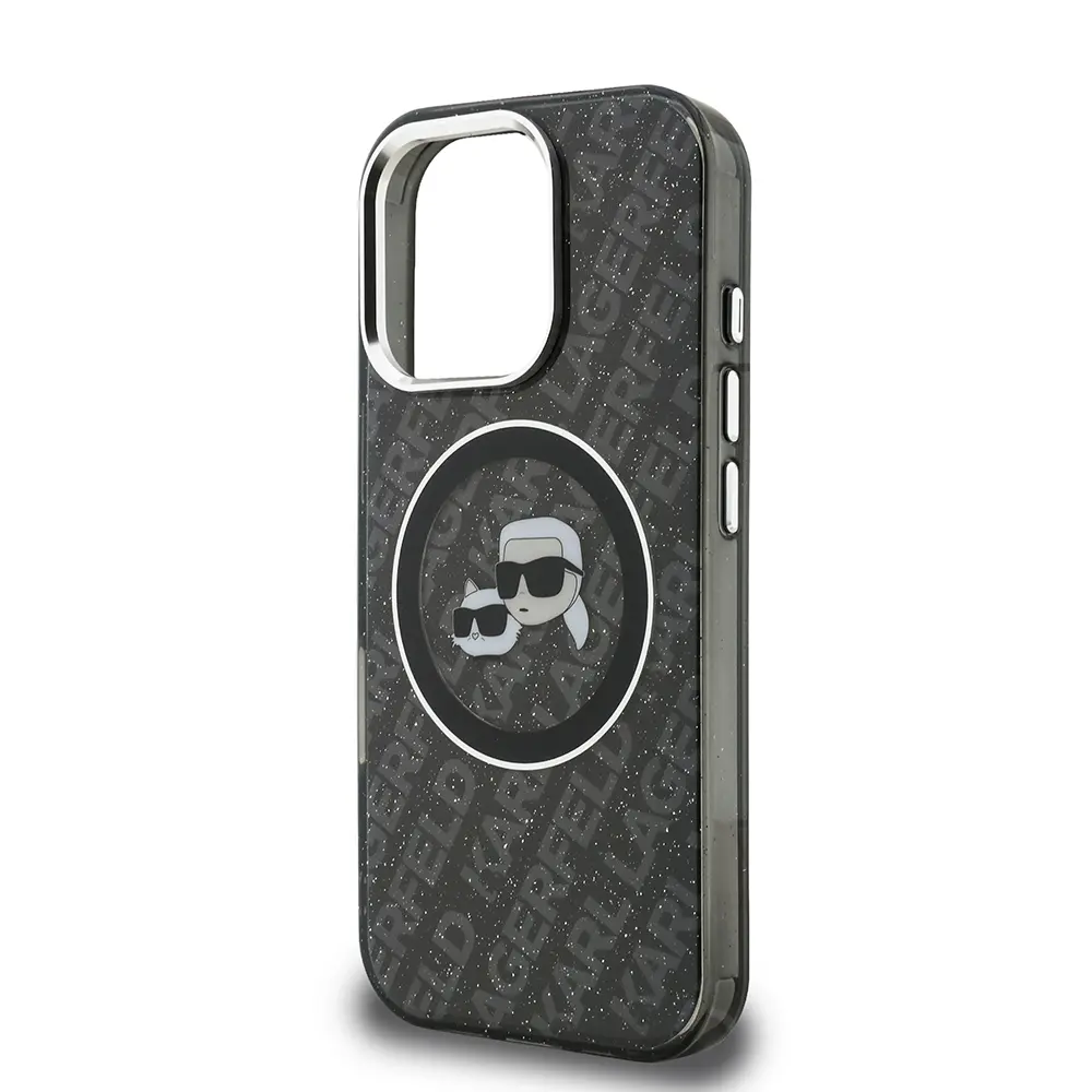 iPhone 16 Pro Kılıf, Parlayan Simli Karl & Choupette Tasarım - Karl Lagerfeld