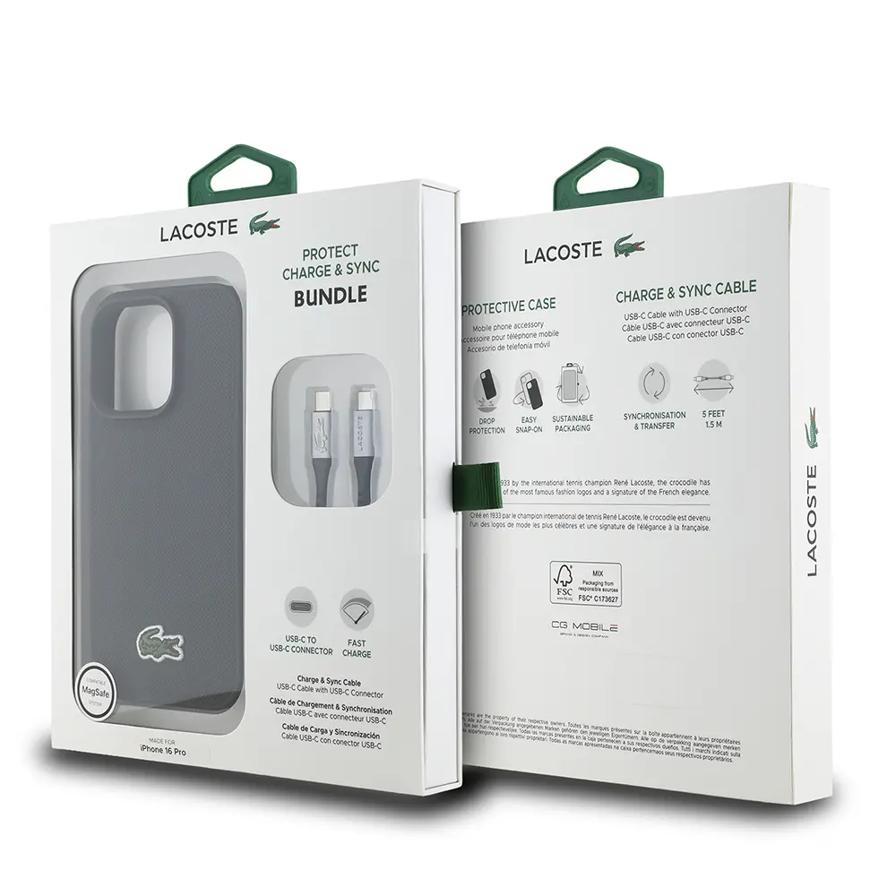 iPhone 16 Pro Lacoste Lisanslı PU Pike Desenli Kılıf, Type-C Kablo Hediyeli