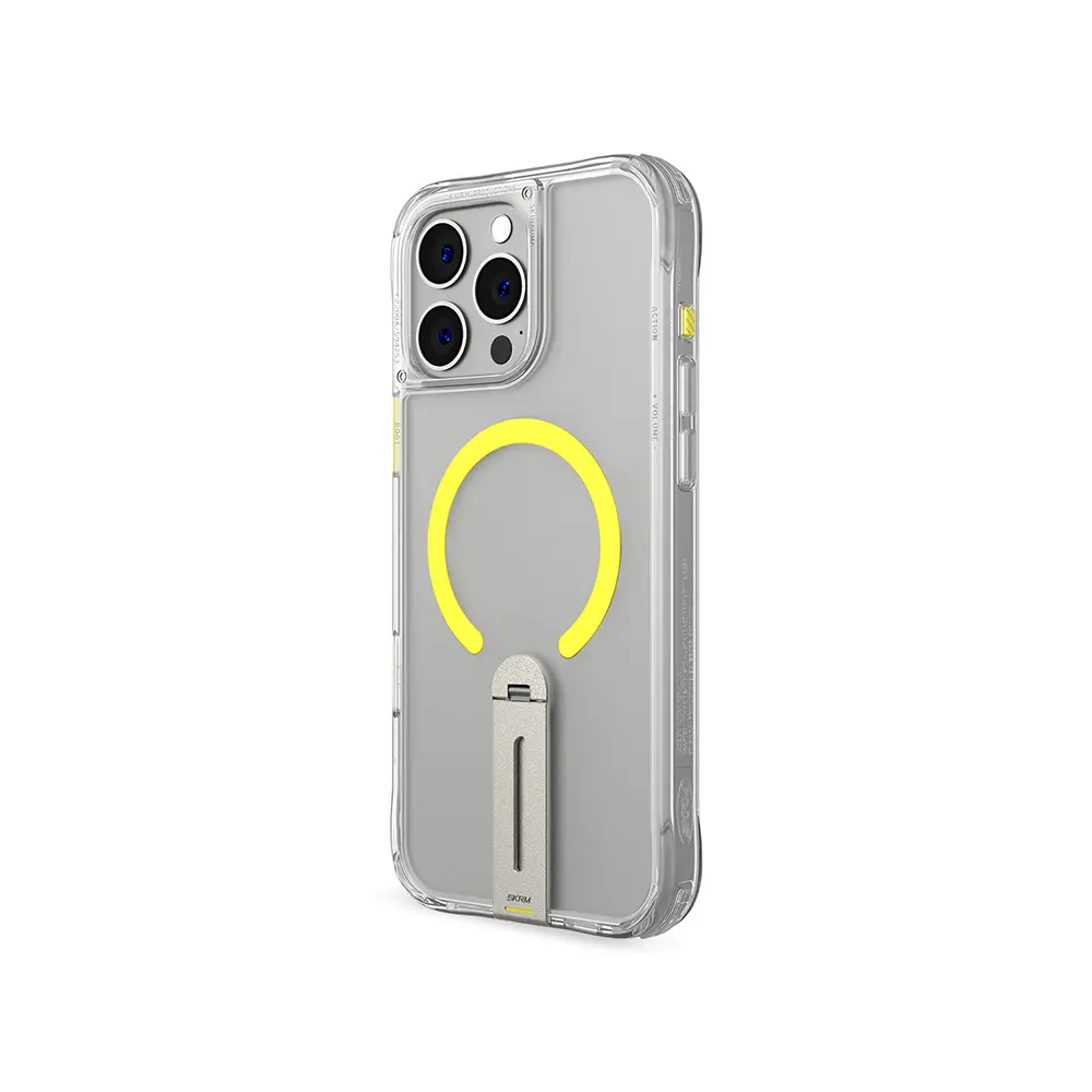 iPhone 16 Pro MagSafe Uyumlu 360 Derece Standlı Şeffaf Kılıf - Skinarma Helix