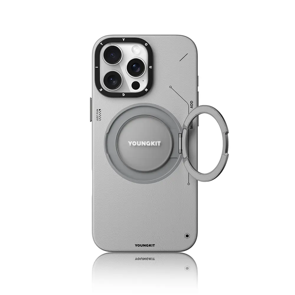 iPhone 16 Pro MagSafe Uyumlu 360° Standlı Mat Deri Kılıf - Youngkit Tech Leather