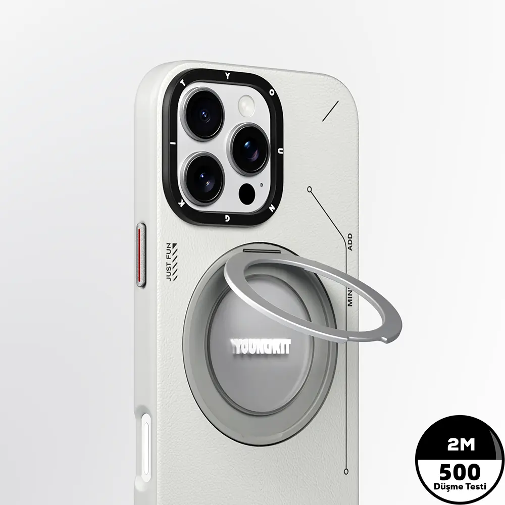 iPhone 16 Pro MagSafe Uyumlu 360° Standlı Mat Deri Kılıf - Youngkit Tech Leather