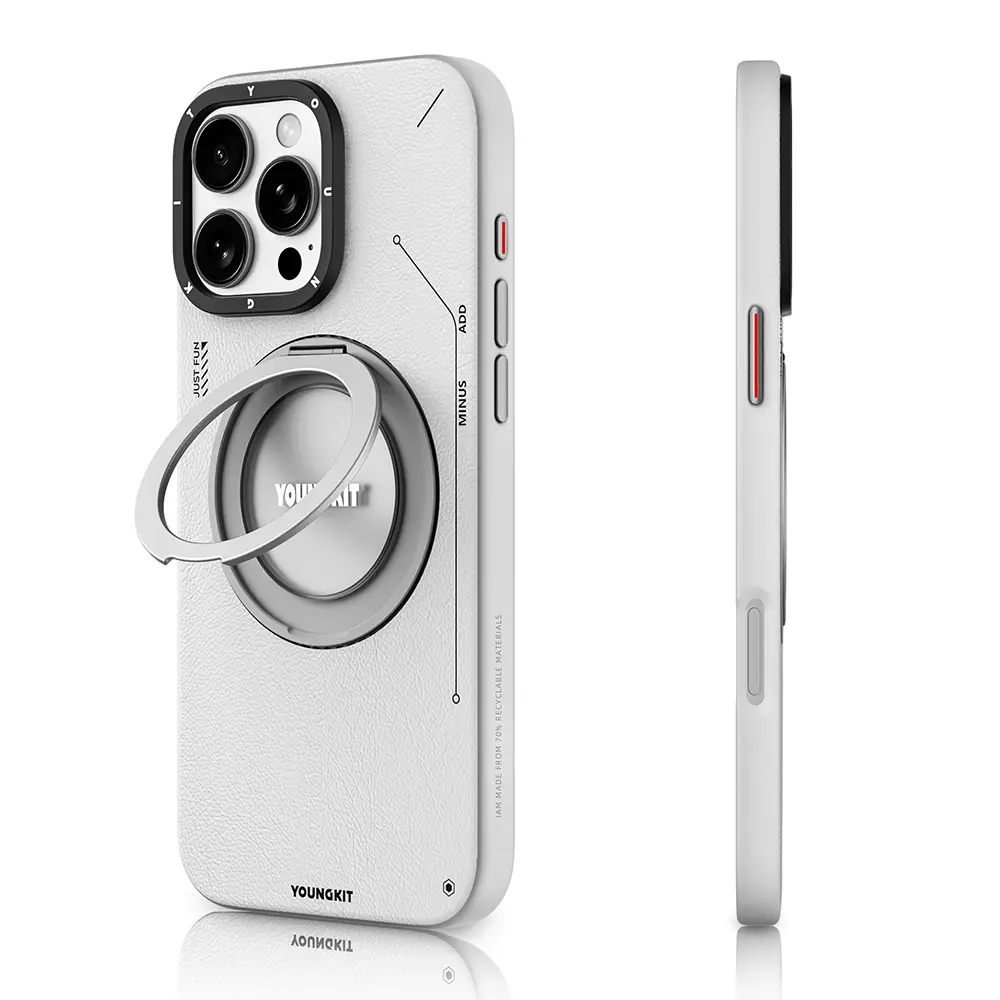 iPhone 16 Pro MagSafe Uyumlu 360° Standlı Mat Deri Kılıf - Youngkit Tech Leather